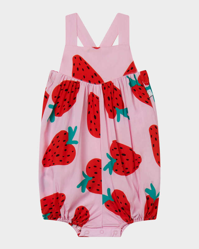 Girl's Strappy Strawberry-Print Bodysuit, Size 3M-18